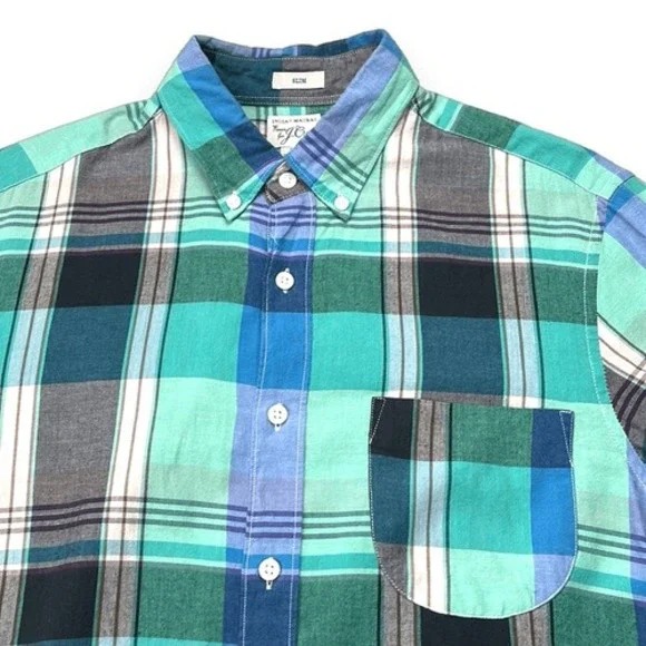 J. Crew Shirt Mens Small S Blue Plaid Slim Indian Madras Long Sleeve Button Down - Picture 5 of 12